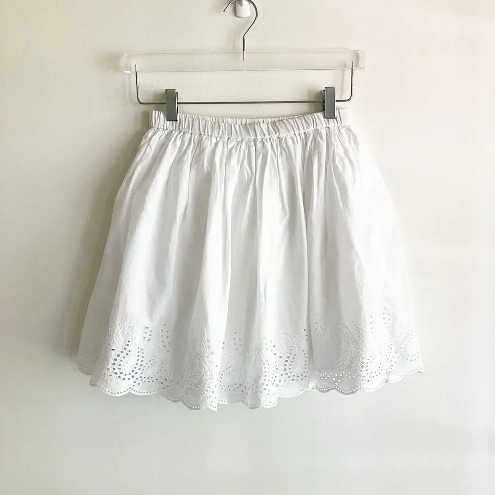 Gap Kids Paisley Eyelet Skirt Girls Size XXL 14-16 White Scallop Cotton